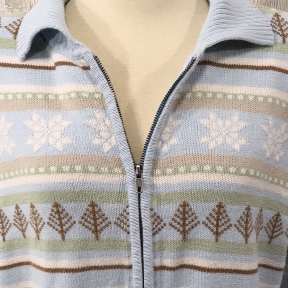 CHEROKEE Winter Snow Holiday Zip Sweater 14W/16W Plus Size Light Blue - Picture 4 of 8
